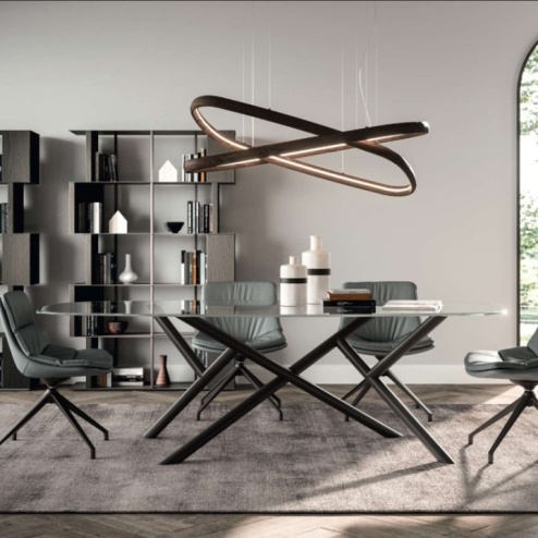 Tavolo fisso Random Ozzio con Piano in Cristallo e Bordo Diamantato 240x120 cm